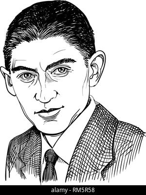 Franz Kafka Portrait im Einklang Art Illustration. Er war ein Deutschsprachigen Böhmischen jüdischen Schriftsteller und Short story writer. Stock Vektor