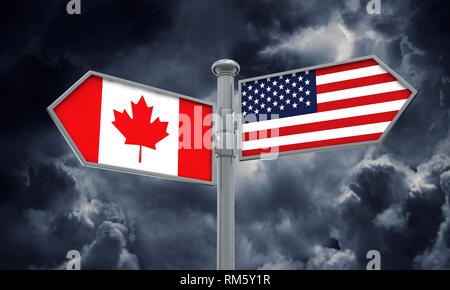 Kanada und Amerika Flagge Verschieben in andere Richtung. 3D-Rendering Stockfoto