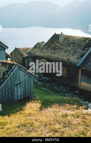 Litunet Farm Museum Teil der Ryfylke norwegischer Folk Museum in Suldal Hylsfjorden in der Nähe von Sand in Norwegen. Stockfoto