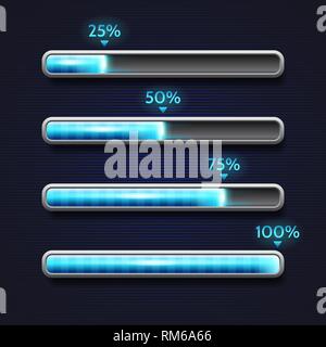 Blaue Fortschrittsbalken, Laden, Vorlage für App-Schnittstelle Stock Vektor