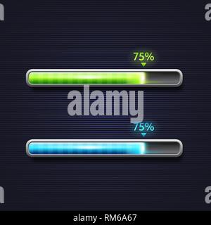 Blaue und grüne Fortschrittsbalken, Laden, Vorlage für App-Schnittstelle Stock Vektor