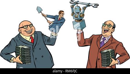Menschen gegen Roboter Krieg für den Arbeitsplatz. Manipulation von Politiker isolieren auf weißem Hintergrund Stock Vektor