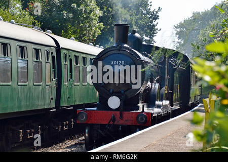 Dampfzug auf der Swanage Railway, Swanage, Isle of Purbeck, Dorset, Großbritannien Stockfoto