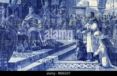 Azulejo Kacheln und Fliesen auf dem Bahnhof in Porto Portugal Stockfoto