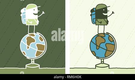 Farbige Cartoon-Vektor hand gezeichnete Figuren - Globe Trotter Stock Vektor