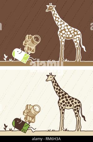 Farbige Cartoon-Vektor hand gezeichnete Figuren - Foto und Giraffe Stock Vektor