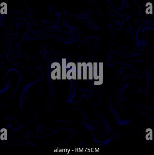 Flüssige Marmor Textur Design, dunkelblau Marmorierung Oberfläche auf Schwarz, wellenförmige blaue Linien. Lebendige abstrakt Digital Paint design Hintergrund. Stockfoto