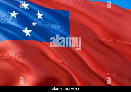 Samoa Flagge. 3D-Wehende Flagge Design. Das nationale Symbol von Samoa, 3D-Rendering. Das nationale Symbol von Samoa Hintergrundbild. 3D-Ribbon, Tapeten Stockfoto