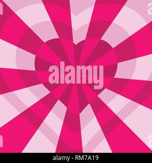 Herz-muster Strahlung, Konzentration, radial, der rosa Valentinstag Vektor, Tag Symbol der Mutter. Rosa Zeichen, stilisierte Liebe Symbole Stock Vektor