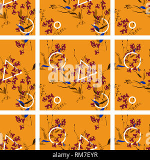 Böhmische blumen Kachel Muster. Nahtlose floral Hand gezeichnet. Vector Illustration für Mode, fabric Stockfoto