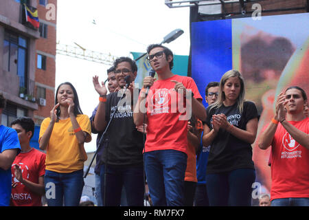 Caracas, Venezuela, 12. Februar 2019: Mitglieder der Studentenbewegung in eine Kundgebung am Tag der Jugend zu gedenken. Stockfoto