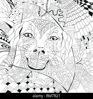 Hund zentangle mit klaren Linien für Malbuch für Anti stress gestylt, T-Shirt, Tattoo und andere Dekorationen Stock Vektor