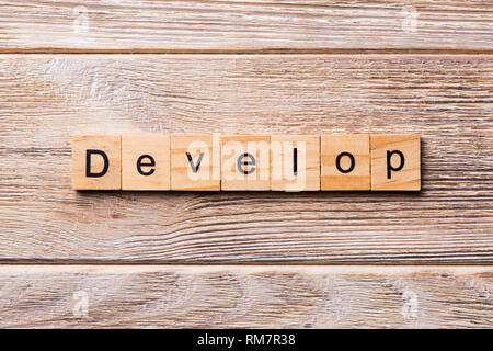 Entwickeln Wort auf Holz Block geschrieben. Text auf Holz- Tabelle für Ihr Design, Konzept entwickeln. Stockfoto