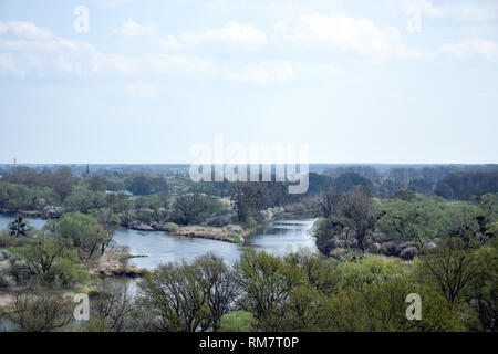 Luftaufnahme auf'Grady odrzanskie' - Odra River in der Nähe von Breslau. Natur Schutzgebiete "Natura 2000". Dolnoslaskie, Polen. Stockfoto