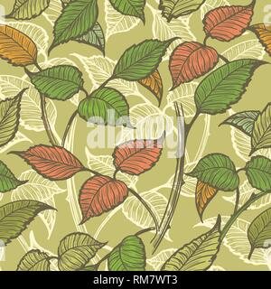 Bunte Blätter nahtlose Muster im Vintage Stil gezeichnet. Vector Illustration. Stock Vektor