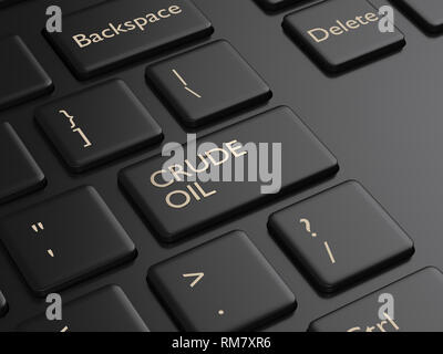 3D-Render von Tastatur mit Rohöl drücken. Das Konzept der Investition in den Aktienmarkt Stockfoto