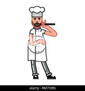Handskizze Koch. Chef der Verkostung der Lebensmittel. Vector Illustration EPS 10. Stock Vektor