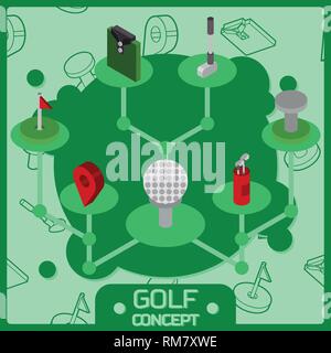 Golf Farbe isometrische Konzept Symbole. Vector Illustration, EPS 10. Stock Vektor