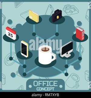 Office Farbe isometrische Konzept Symbole. Teamarbeit. Vektor Symbol Ziel Zusammenarbeit Führung Konzept Bild Stock Vektor