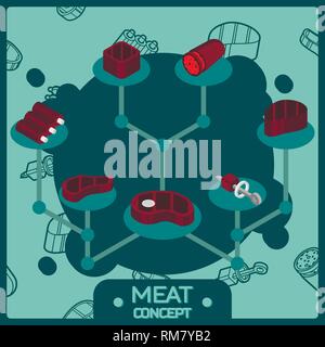 Farbe von Fleisch isometrische Konzept Symbole. Vector Illustration, EPS 10. Stock Vektor