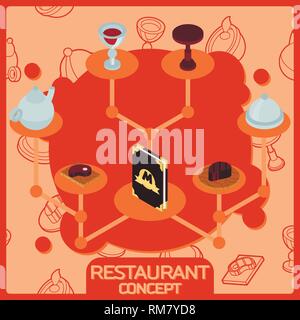 Restaurant Farbe isometrische Konzept Symbole. Vector Illustration, EPS 10. Stock Vektor
