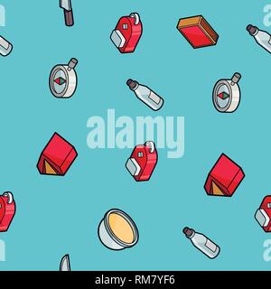 Survival Kit Farbe Umrisse isometrische Muster. Vector Illustration, EPS 10. Stock Vektor