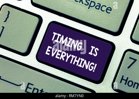 Konzeptionelle Hand schreiben, Timing ist alles. Business Foto präsentiert, wenn die Zeit reif ist, wird alles an seinen richtigen Platz fallen. Tastatur Taste I Stockfoto