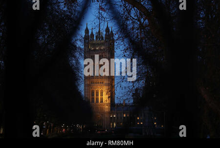 Die Sonne über dem Houses of Parliament, London. Stockfoto
