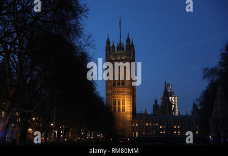 Die Sonne über dem Houses of Parliament, London. Stockfoto