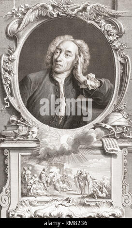 Alexander Pope, 1688 - 1744. Englischer Dichter und Satiriker. Aus der Ausgabe 1813 Der Leiter der illustren Personen von Großbritannien, gestochen von Herrn Houbraken und Herr Vertue mit Ihrem Leben und Zeichen. Stockfoto