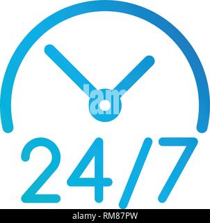 24 Stunden 7 Tage Symbol. Echtzeituhr Symbol vektor Illustration. Vector Illustration auf weißen isoliert Stock Vektor