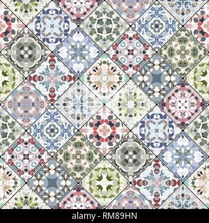 Sammlung von abstrakten Mustern in das Mosaik. Quadratische Reste im orientalischen Stil. Vector Illustration. Ideal für den Druck auf Stoff oder Papier. Stock Vektor
