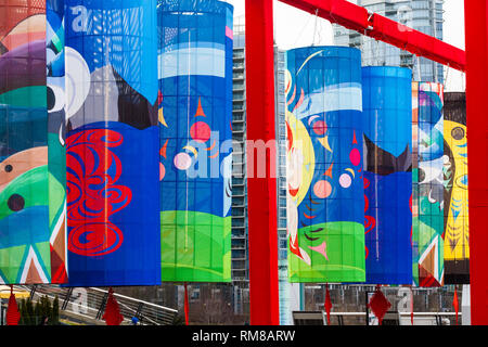 Bunte Laternen auf der Vancouver waterfront das Mondjahr 2019 zu feiern. Stockfoto