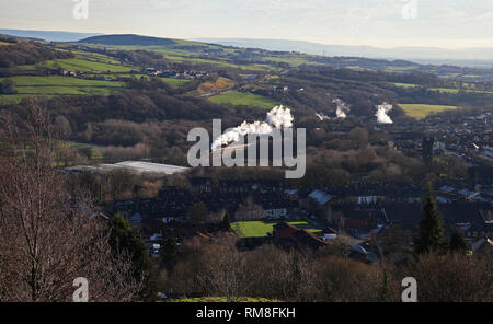 34092 Stadt der Brunnen in Richtung Ramsbottom auf der East Lancs Eisenbahn. Stockfoto