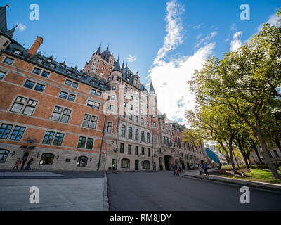 Quebec, OKT 1: Außenansicht des berühmten Fairmont Le Château Frontenac am Okt 1, 2018 in Quebec, Kanada Stockfoto