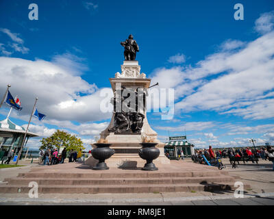 Quebec, OKT 2: Nachmittag sonnige Aussicht auf das Denkmal Samuel-De Champlain am Okt 2, 2018 in Quebec, Kanada Stockfoto