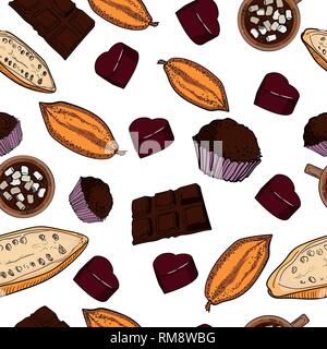 Farbe Schokolade Vektor Muster von Hand zeichnen. Vector Illustration, EPS 10. Stock Vektor