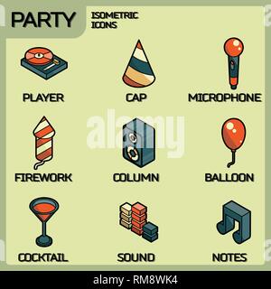 Party color Umrisse isometrische Symbole gesetzt. Vector Illustration, EPS 10. Stock Vektor