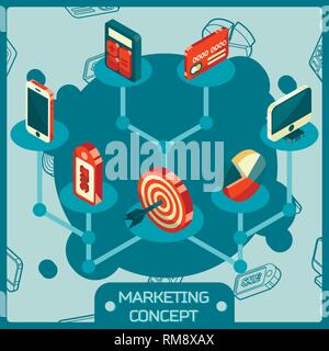 Marketing Farbe isometrische Konzept Symbole. Vector Illustration, EPS 10. Stock Vektor