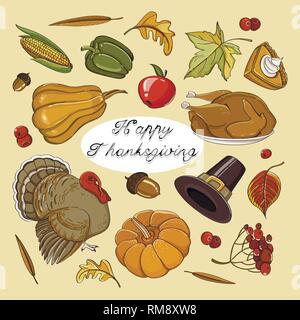 Happy Thanksgiving Satz von Elementen für Design. Vector Illustration. Stock Vektor
