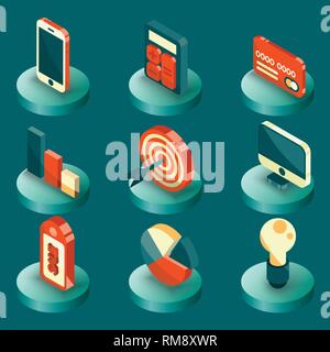 Marketing Farbe isometrische Symbole. Vector Illustration, EPS 10. Stock Vektor