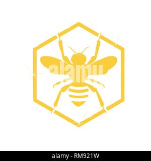 Gold glänzend Bee Symbol innerhalb der Hexagon-form vektor design Illustrator Stock Vektor