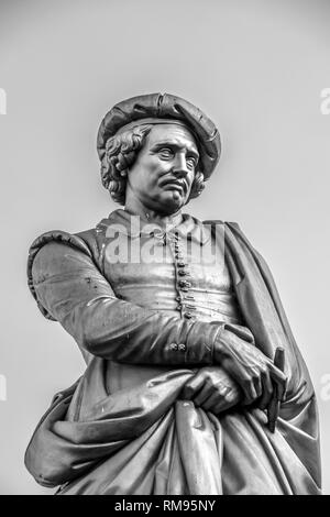 Rembrandt Statue in Amsterdam Die Niederlande in Schwarz und Weiß 2019 Stockfoto