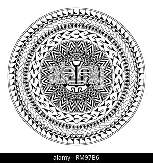 Polynesische kreisförmiges Ornament. Polynesian tattoo. Maori Stil. Abstrakte Gesicht Stock Vektor