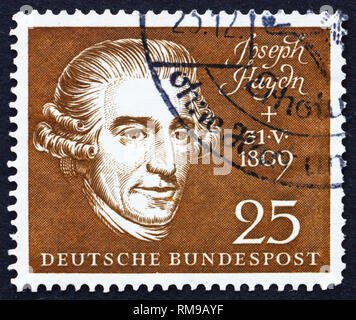 Deutschland - ca. 1959: einen Stempel in Deutschland bedruckt zeigt Joseph Haydn, Komponist, ca. 1959 Stockfoto