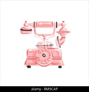Jahrgang Telefon Rose Gold Farbe auf weißem Hintergrund. Vector Illustration. Retro Weiblich Stock Vektor