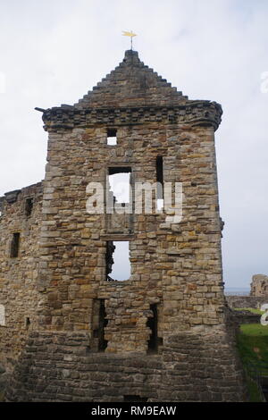 Ikonische Ruine von St. Andrew's Schloss durch die Nordsee. Fife, Schottland, Großbritannien. Stockfoto