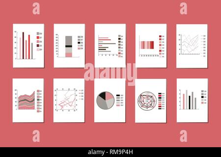 Der Vektor der verschiedenen Diagramme, Schaubilder, Kreisdiagramme, Diagramme für Business, Infografik. Diagramm Kreis Diagramm Symbole, verschiedene statistische Parameter, char Stock Vektor
