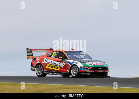 Phillip Island, Victoria, Australien. 14 Feb, 2019. Australische Super Autos Test Tag; Chaz Mostert treibt die Tickford Racing Ford Mustang während der2019 Supercars test Tag Credit: Aktion plus Sport/Alamy leben Nachrichten Stockfoto