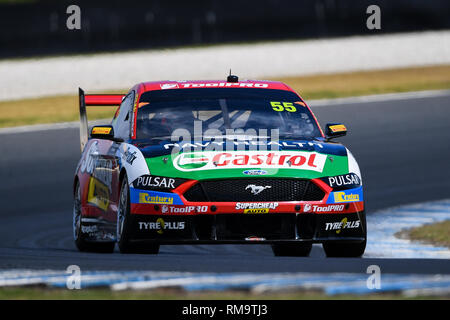 Phillip Island, Victoria, Australien. 14 Feb, 2019. Australische Super Autos Test Tag; Chaz Mostert treibt die Tickford Racing Ford Mustang während der2019 Supercars test Tag Credit: Aktion plus Sport/Alamy leben Nachrichten Stockfoto